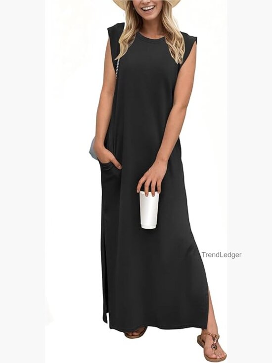 Dresses & Skirts - Womens Casual Long Maxi Dress with Pockets Sleeveless Loose Fit